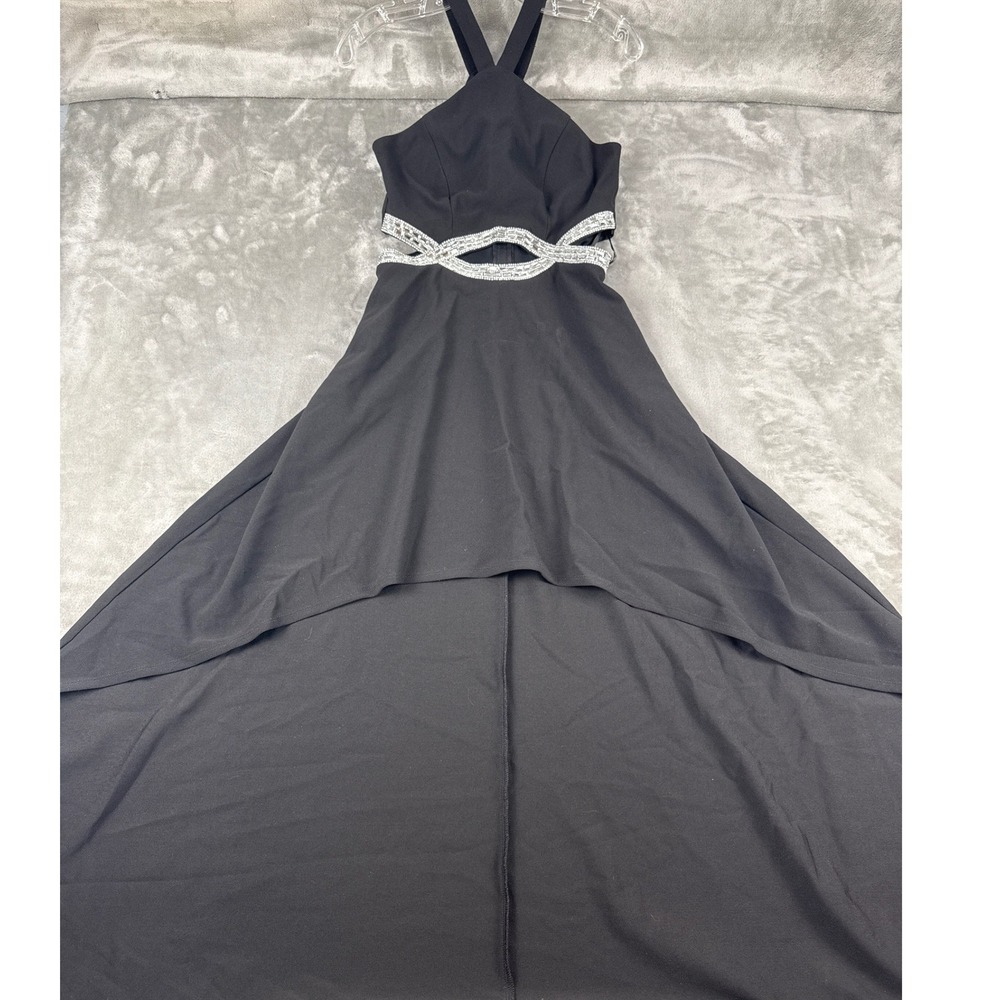Speechless Womens Black Halter High Low Rhinestone Cutout Formal Gown Dress 5